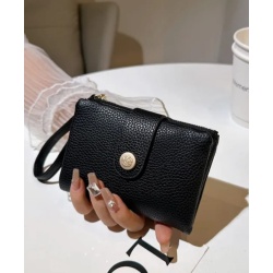 Luxe Mini Crossbody Wallet – Black Pebbled Leather